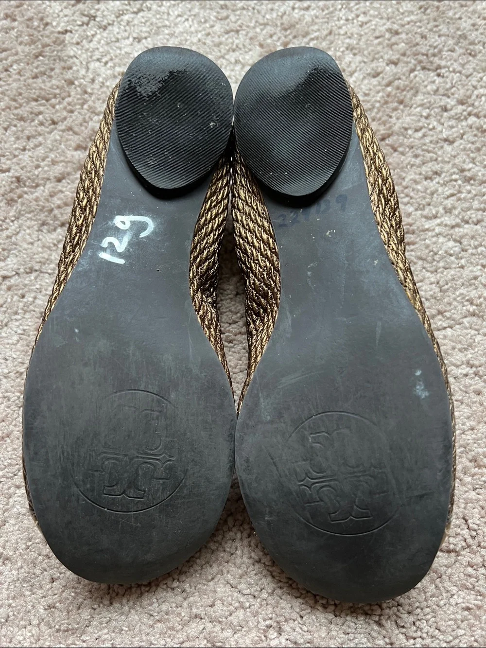 Tory Burch Leather Metallic Copper Textured Cap-Toe Ballet Flats